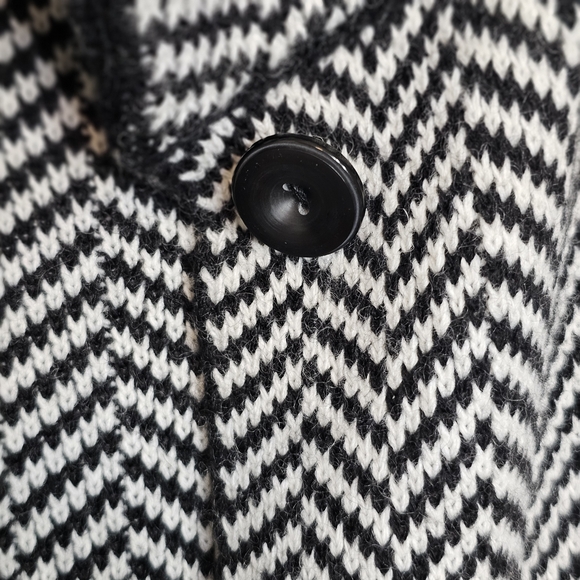 Gio & Gio Italy Black White Chevron Herringbone Knit Long Coat Cardigan Jacket L - Picture 11 of 15